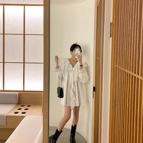 ◆予約◆パンチングレースシャツワンピース