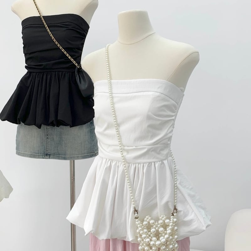 lilybrown バルーンペプラムベアトップス　WHT ◇予約◇バルーンペプラムベアトップス | MINSE