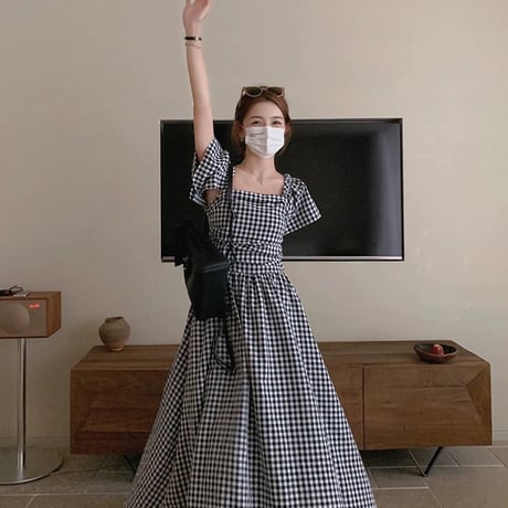◆予約◆ギンガムオフショルワンピース