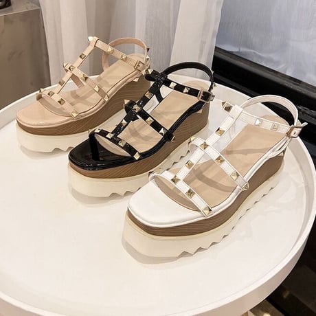 ◆予約◆スタッズウッド厚底ソールサンダル