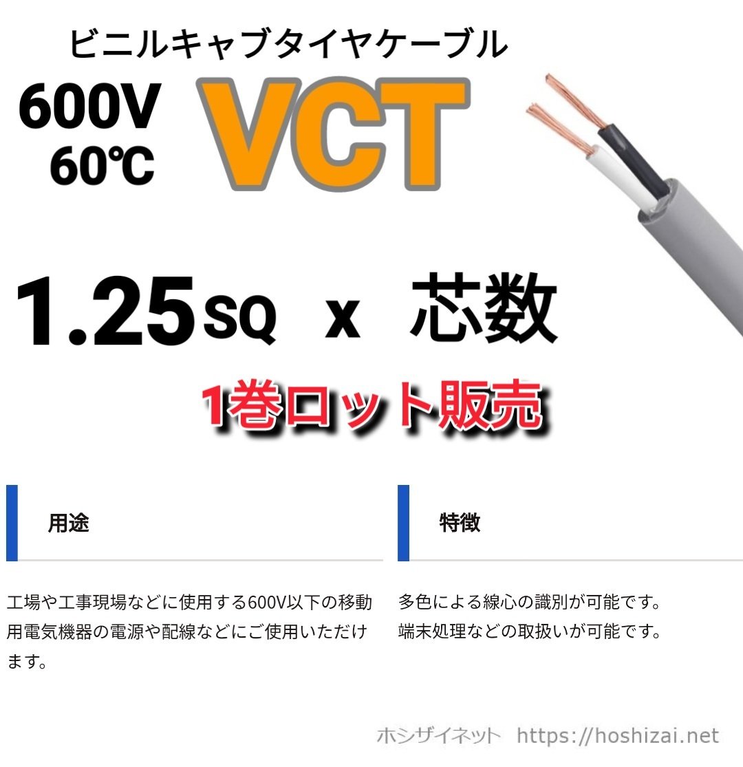 VCT 1.25SQ 芯数を選択 【100m／巻】 （富士電線工業