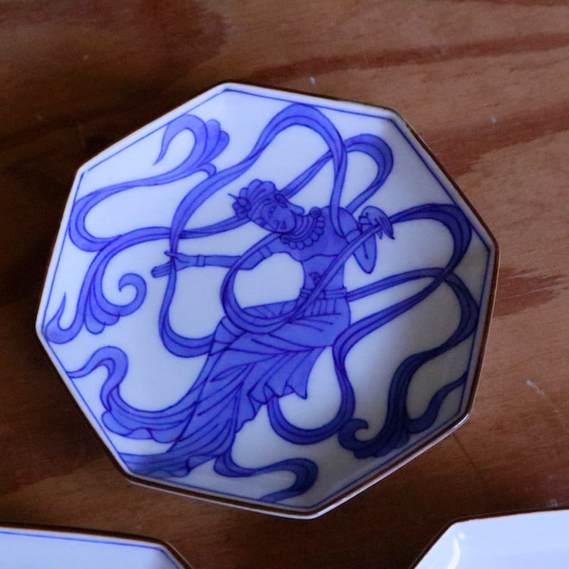 大皿 共箱 果物器 銘 ザクロ 染付 八角皿 鉢 大皿 共箱 果物器 銘 ザクロ 染付 八角皿 鉢