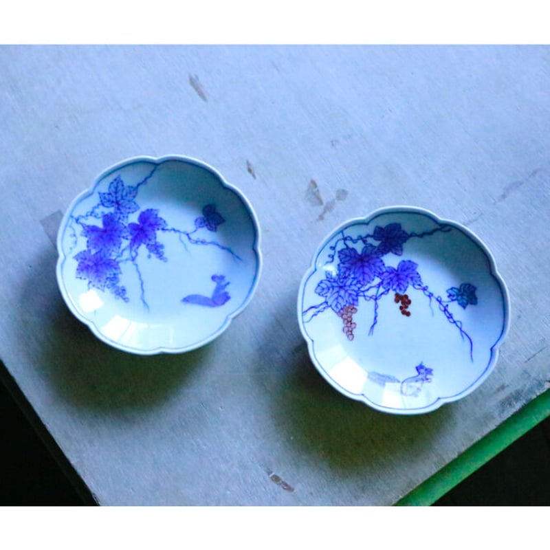 有田燒　辻常陸 辻製 染錦豌豆文　八角　小皿 5枚セット 未使用品 1892 宮内庁御用達『十四代 辻常陸』 辻製 染付兎文 変形皿