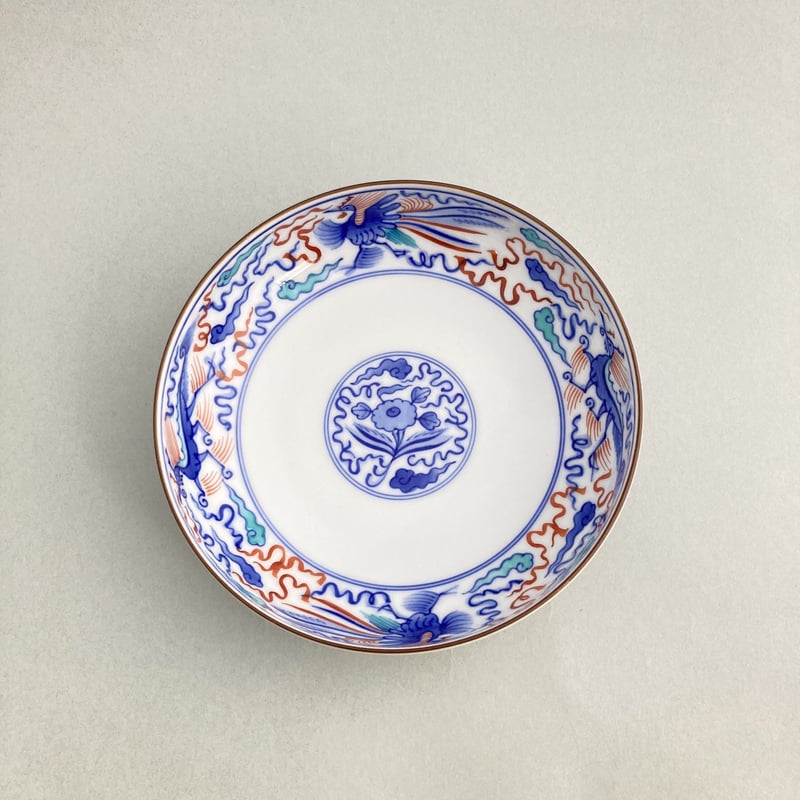 辻製磁社（辻常陸）作「染錦瑞雲鳳凰文菓子鉢」 辻製磁社（辻常陸）作