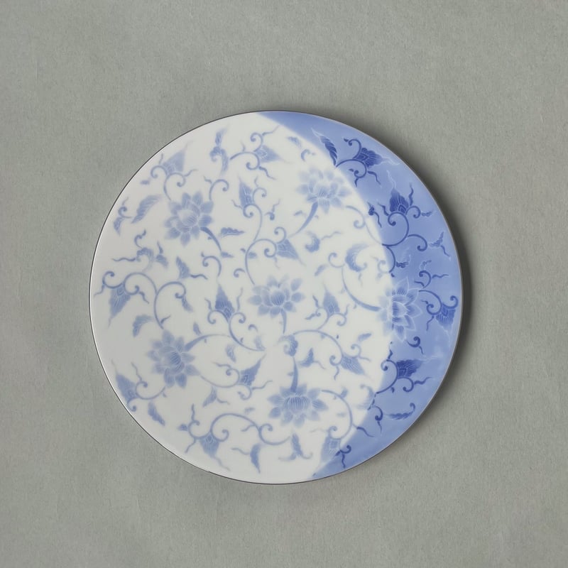 青磁染付 中皿 5枚 染付月文丸皿 5枚揃え | 辻精磁社 つじのくら