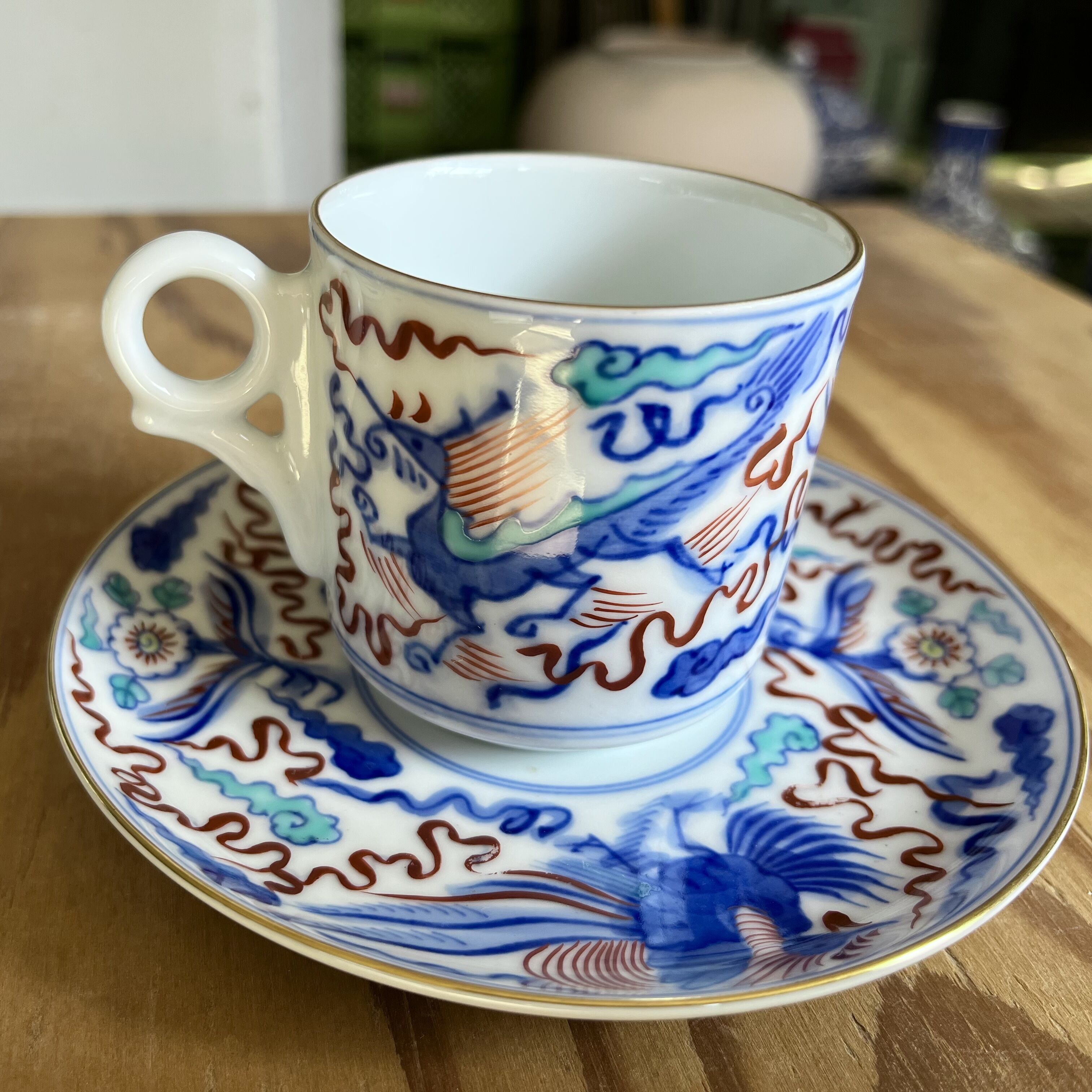 中国骨董　元朝　染付馬上杯　鳳凰瑞雲文(N-22) original