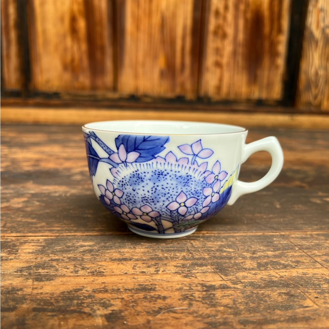 Y3311-3 大明年製 染錦紫陽花文輪花絵鉢 5枚セット 共箱 染錦紫陽花文コーヒー碗 | 辻精磁社 つじのくら
