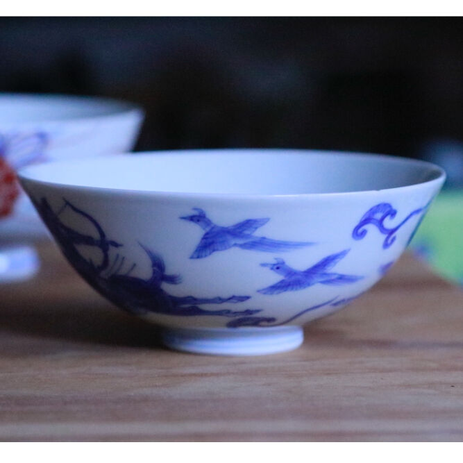 染付リスブドウ文 飯碗／染錦玖珠玉文飯碗／染付狩猟文飯碗 | 辻精磁社