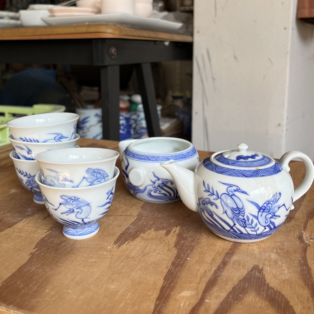 時代　染付け茶器 染付鷺文茶器揃 | 辻精磁社 つじのくら