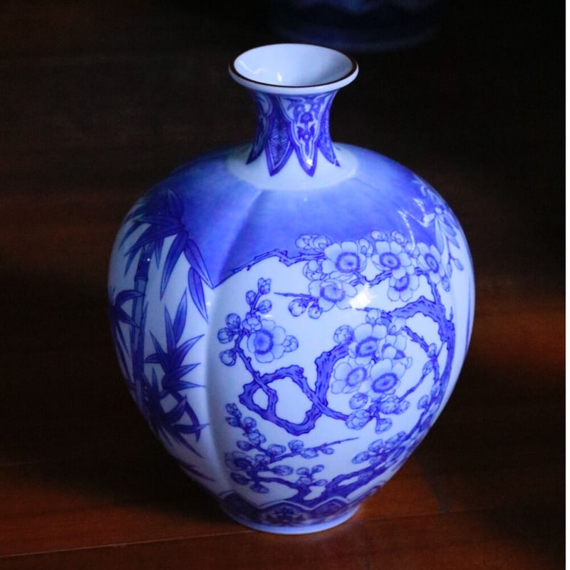 七宝焼　四君子文　花瓶　時代箱付　D　R9122B 七宝焼 四君子文 花瓶 時代箱付 D R9122B