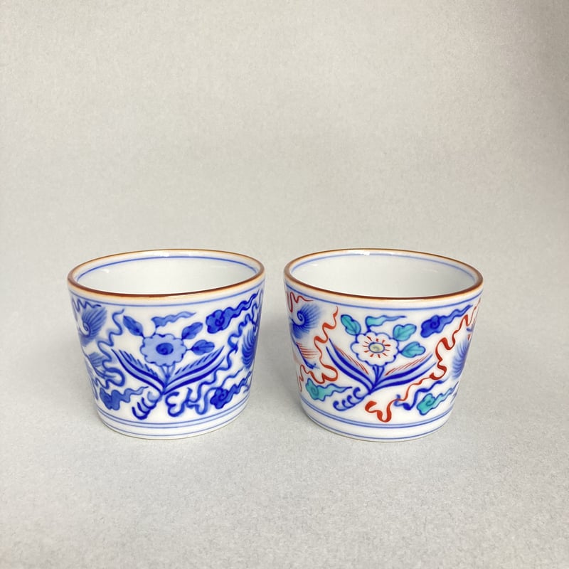 染付 鳳凰文 蕎麦猪口 陶磁器 骨董品 大明成化 龍鳳凰文そば猪口揃い | 辻精磁社 つじのくら