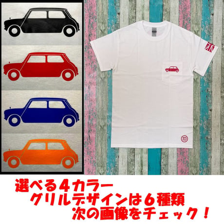 mini ６オンス ポケット付き白Ｔシャツ　全４カラー  ６種類のグリルデザイン