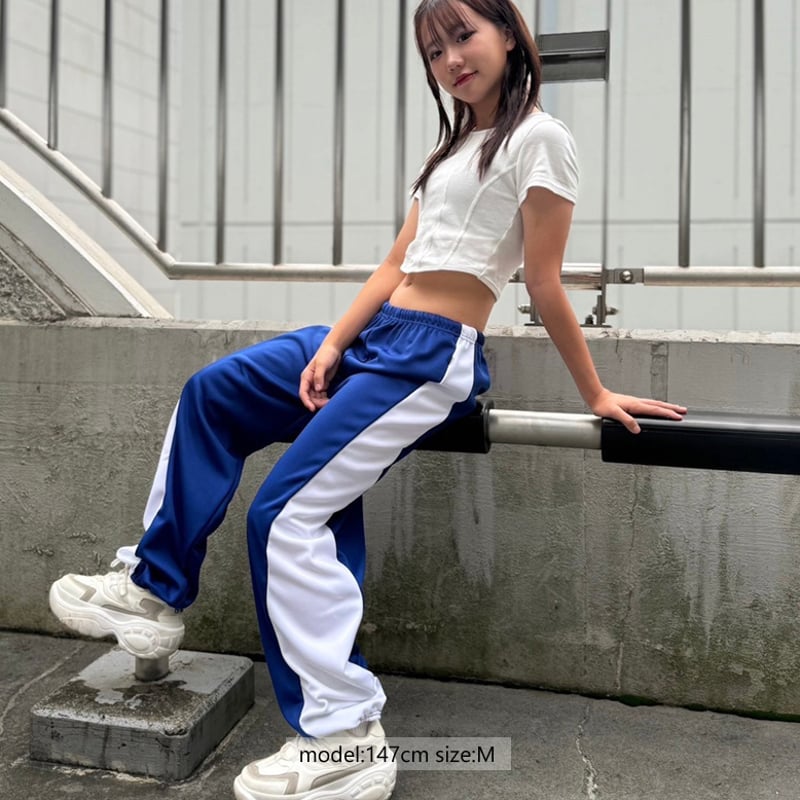raspberrypie newjeans 着用　ジャージ　パンツ　プリーツ r1027 配色ジャージパンツ | saleroom
