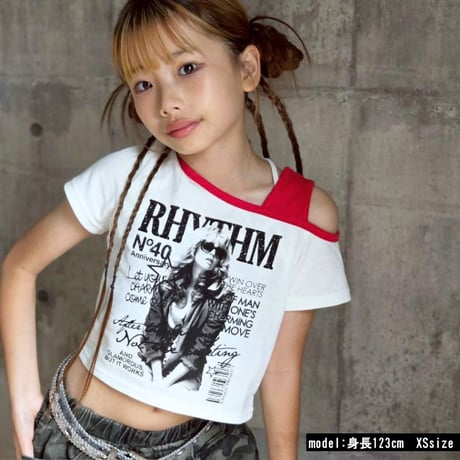b5289　ガールプリントオフショルT