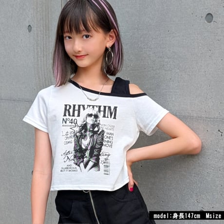 b5289　ガールプリントオフショルT