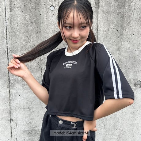 r1017　ジャージ素材袖ラインT