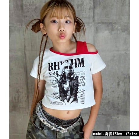 b5289　ガールプリントオフショルT