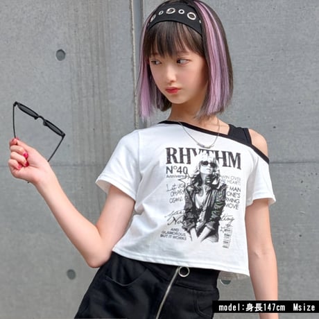 b5289　ガールプリントオフショルT