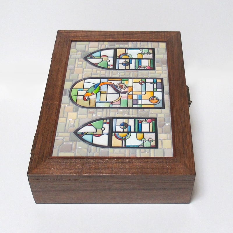京華楼ステンドグラス箱・焦茶・金具留め | こだんみほのタイル絵