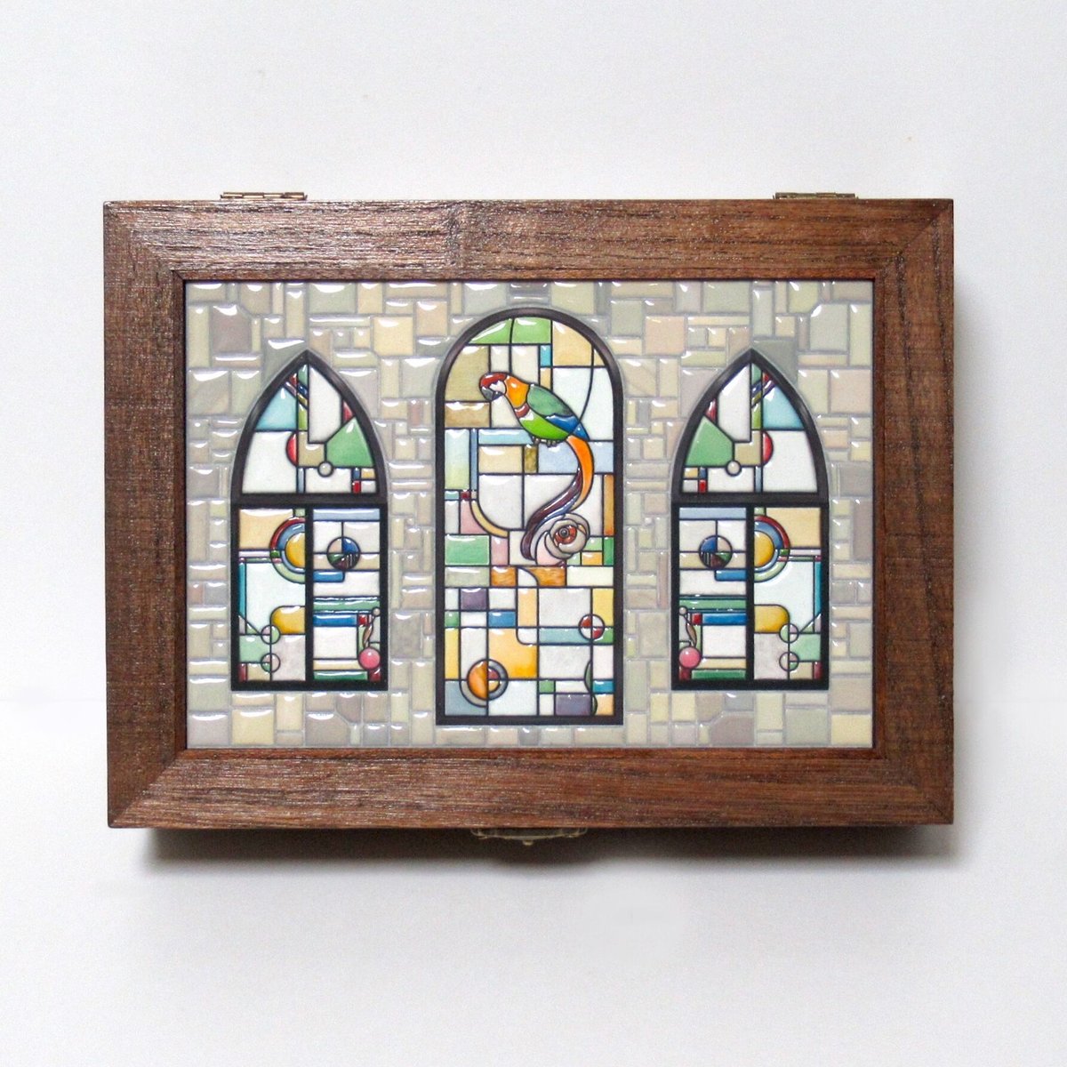 京華楼ステンドグラス箱・焦茶・金具留め | こだんみほのタイル絵