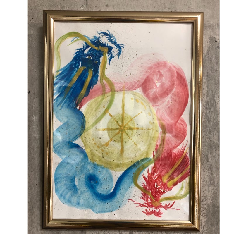 ク*☆様 No.487 F3サイズ　開運絵画　龍神　青龍　富士山　双龍　青い絵 青龍】アクリル画 F4 開運絵画 風景画 絵画 龍神 絵画