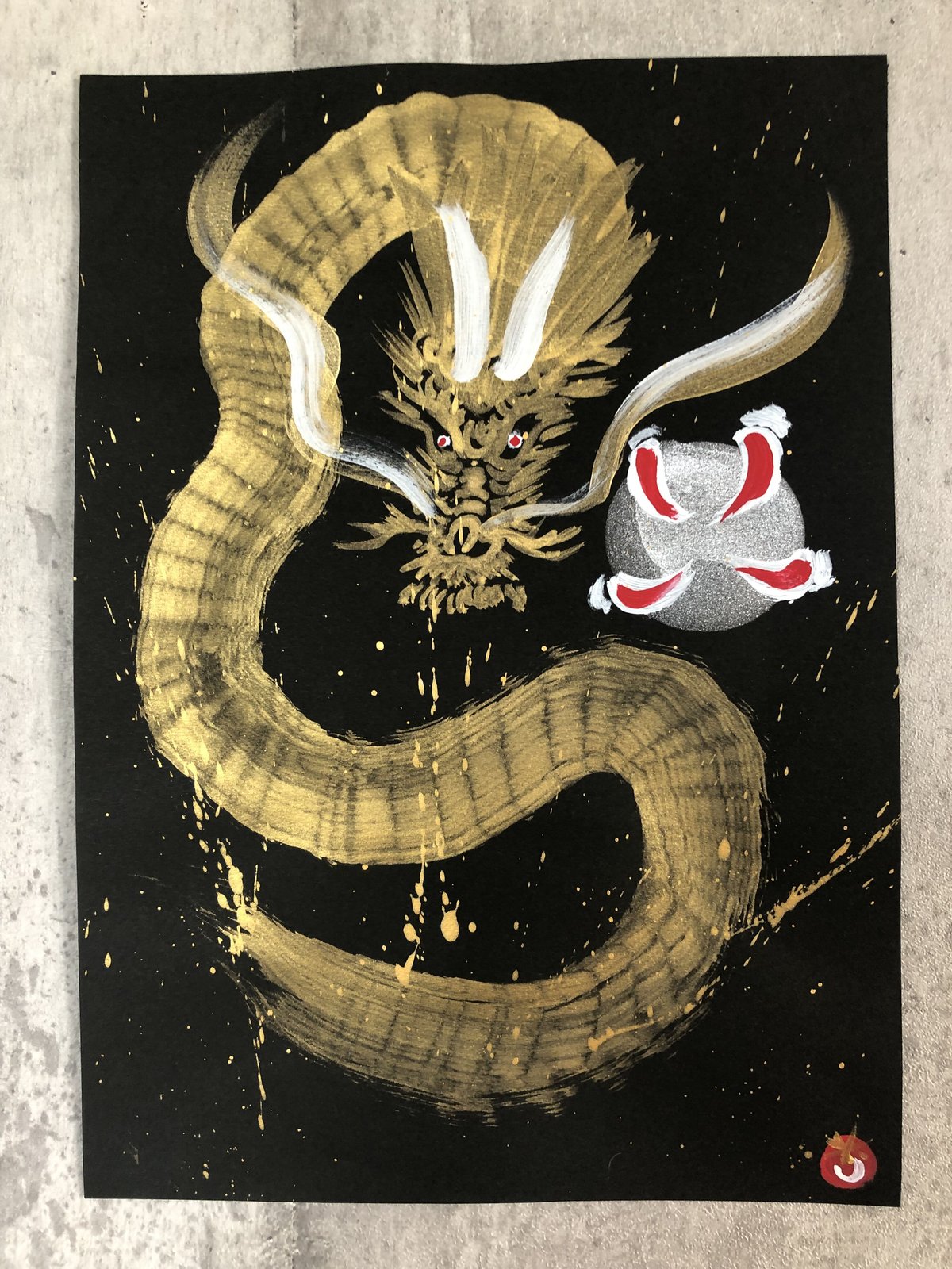 一筆降り金龍(縦型) | 龍神仏画家 山口高龍