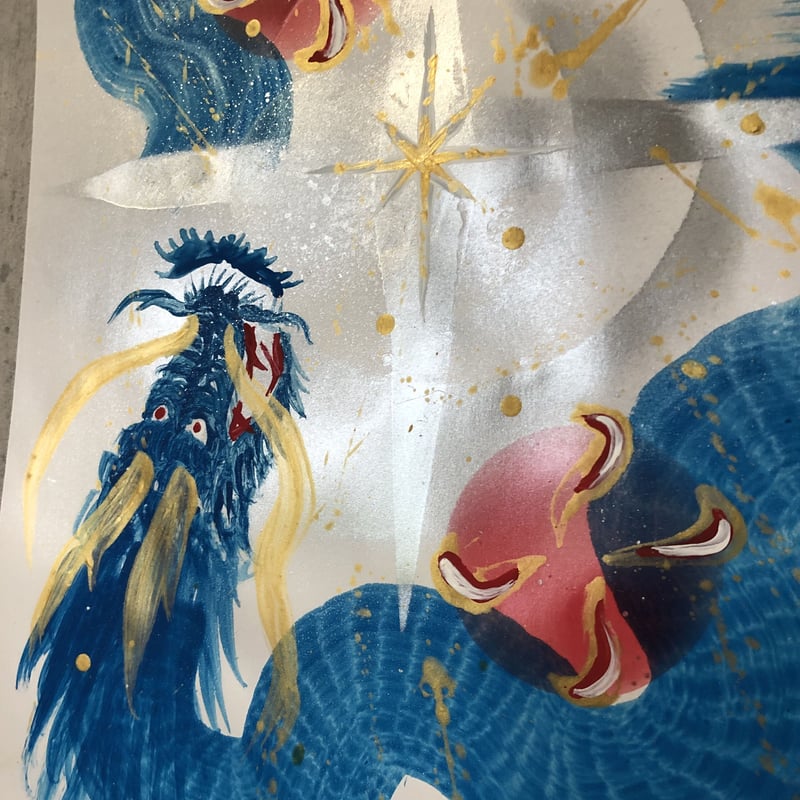 一筆青双龍琉球的宇宙図 | 龍神仏画家 山口高龍