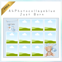 A4photocollage-blue(Just Born)-Canvaテンプレート