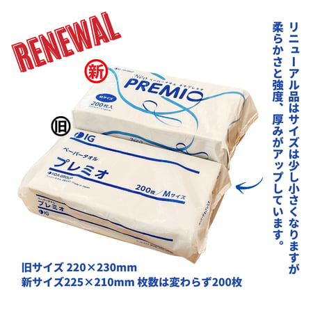 ペーパータオル　ネオプレミオ　1パック200枚入り S・Mサイズ 単品・箱買い選べます！【再生紙】　安心のIGブランド