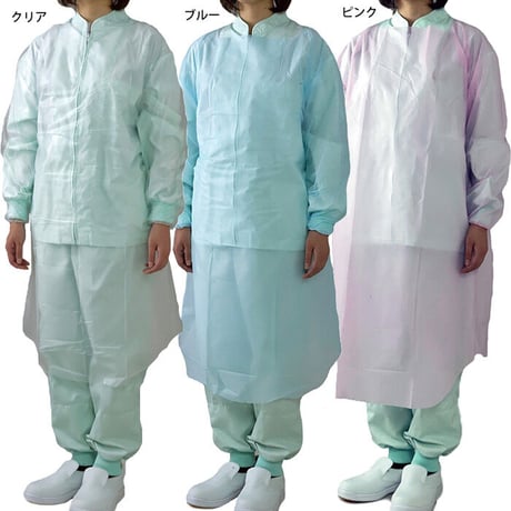 川西工業ポリエチ袖付エプロン 4442　10枚入　ブルー/ピンク/半透明