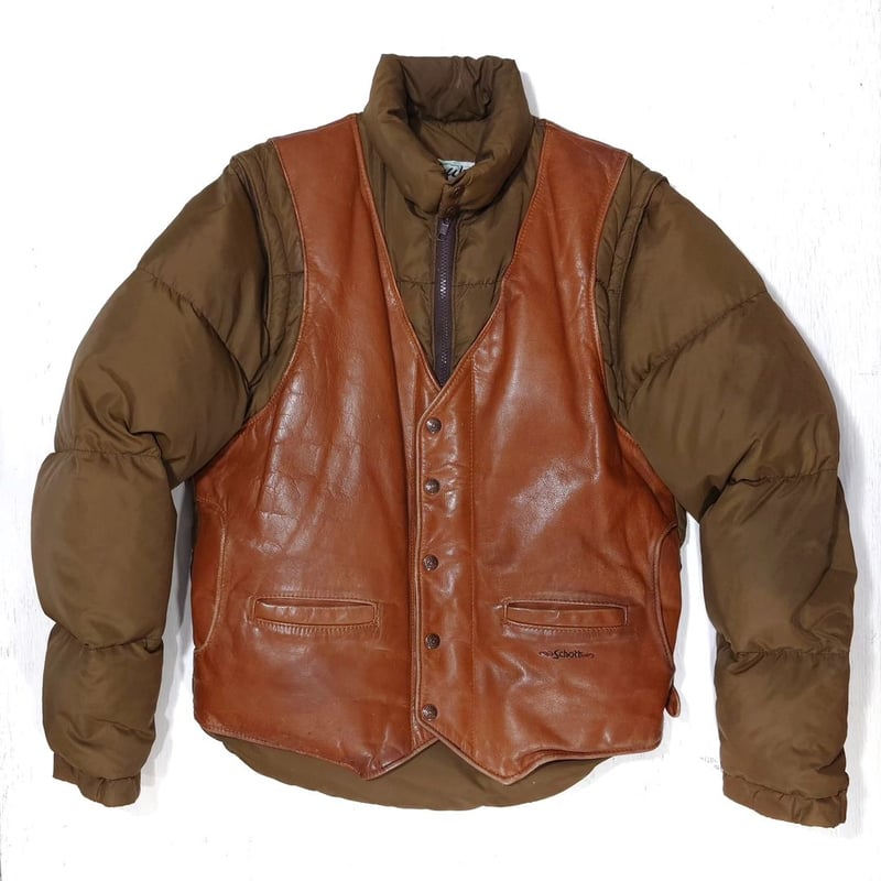 80年90年代 ショット SCHOTT DOWN 2WAYダウンジャケット Schott 80s ナイロン×レザー 2way ダウンジャケット | IMPERIAL