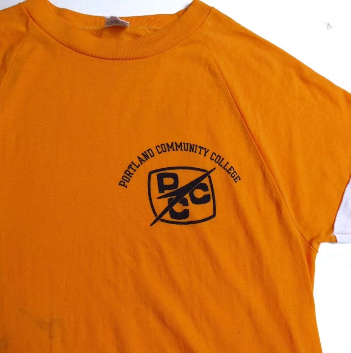 Champion 70s バータグ コットンポリプリントTシャツ MADE IN