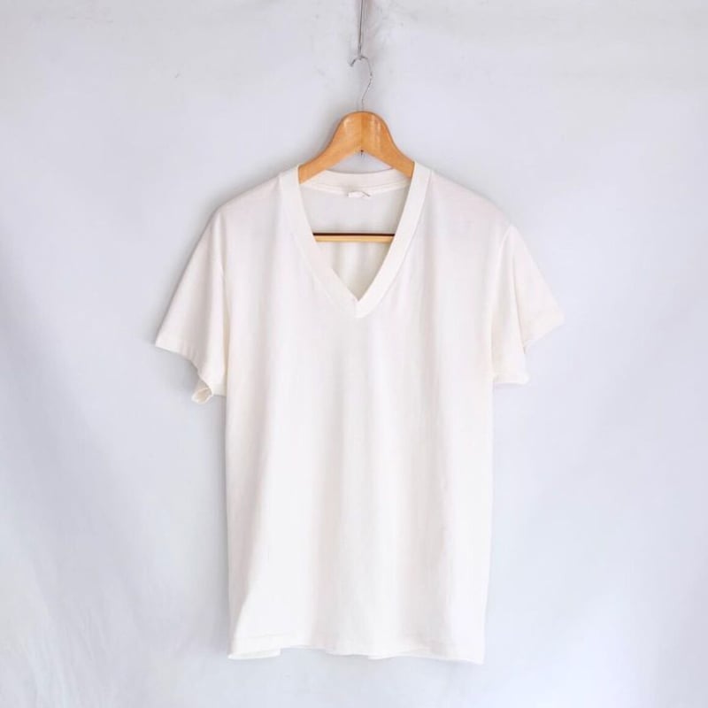 60s 70s Vネック　プルオーバー　シャツ 50s U.K. vintage カラーレス シャツ / コットン ホワイト イカ