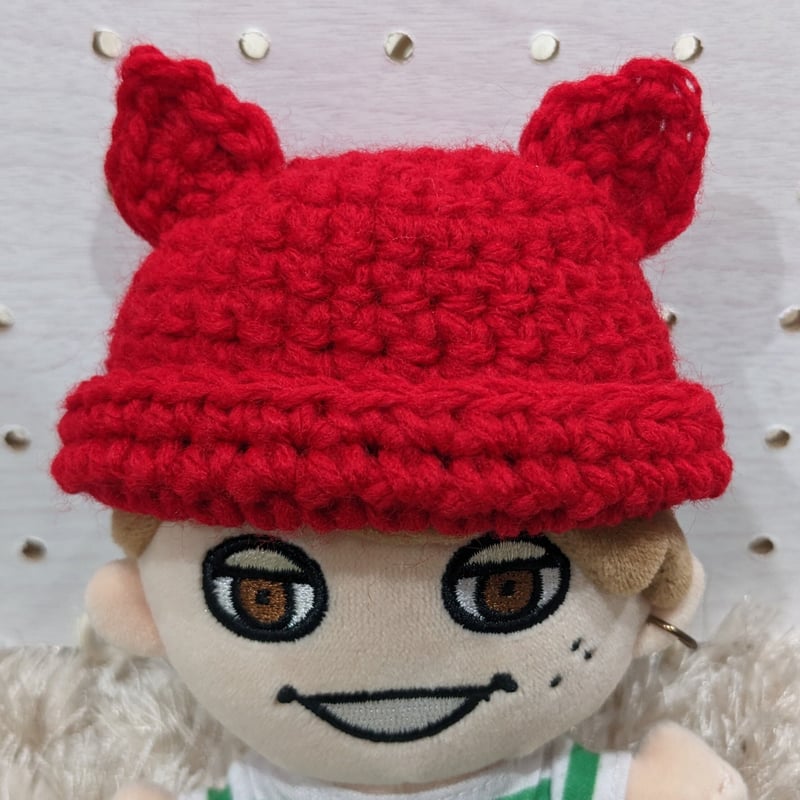 ちびぬい】ニット帽（ねこ耳・赤） | ぬいふく工房