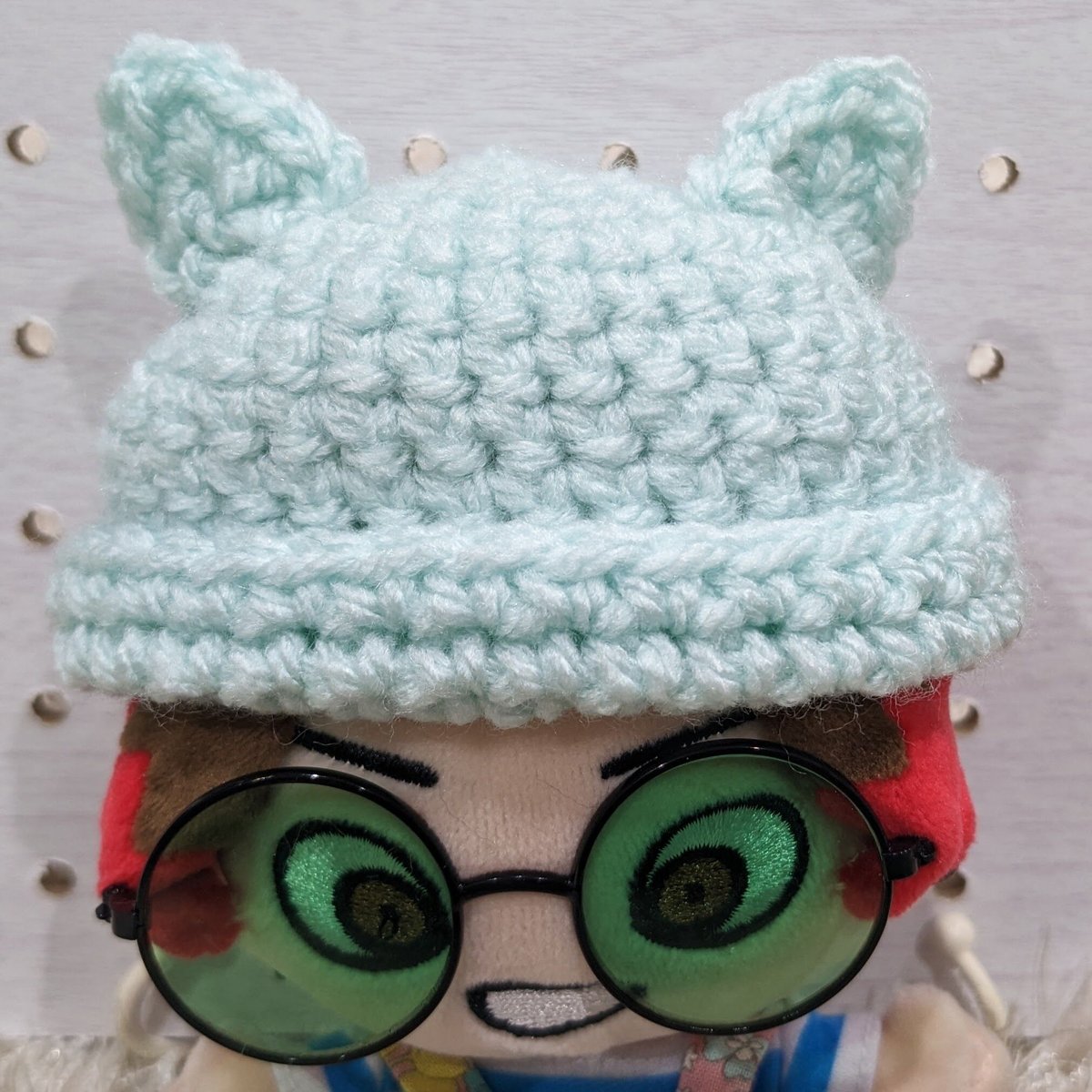 ちびぬい】ニット帽（ねこ耳・薄い青緑色） | ぬいふく工房