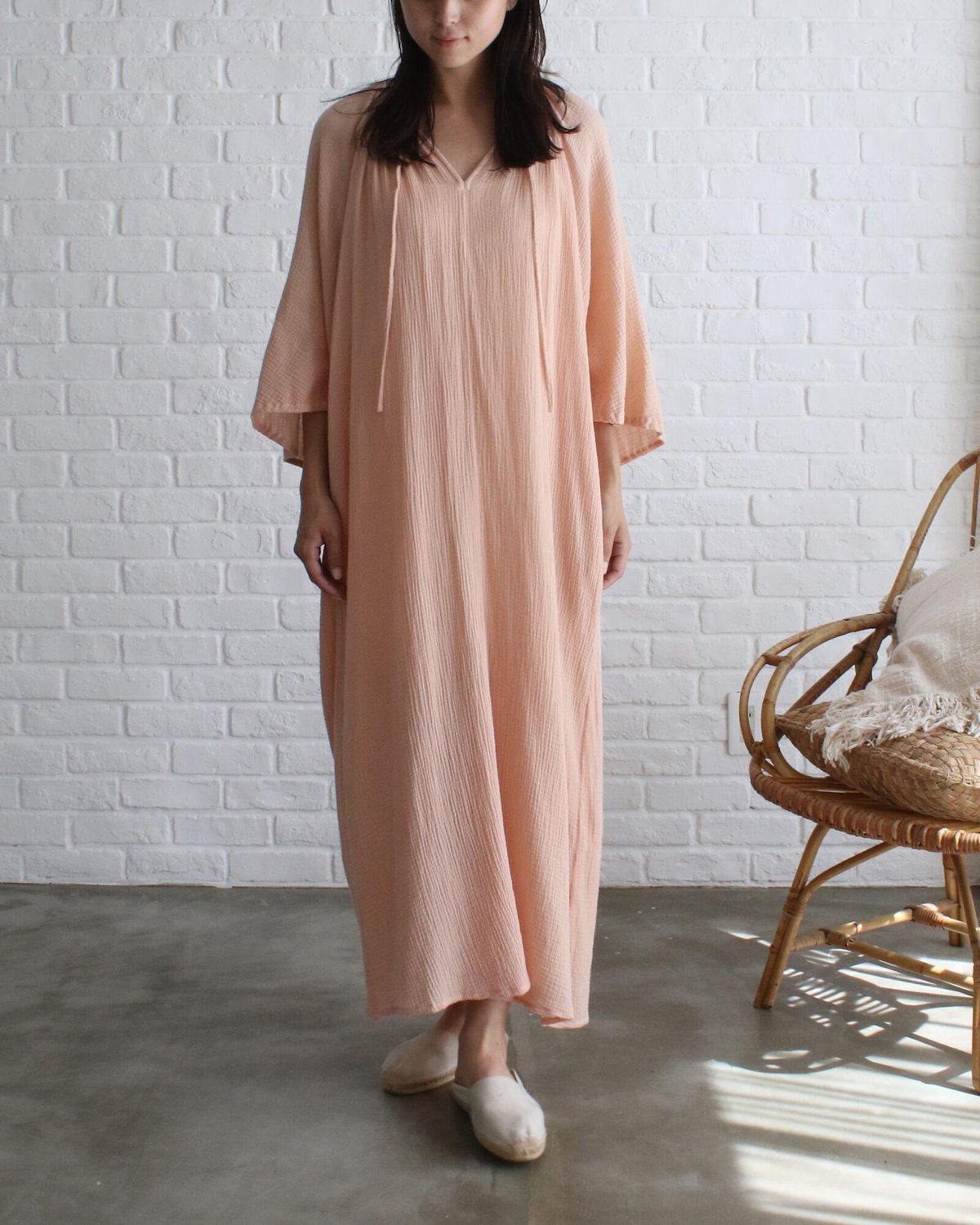 3212-103 cotton gauze wide sleeve dress | WALANCE