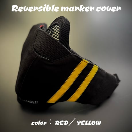 サバゲー用　メッシュフェイスガード対応リバーシブルマーカーカバー【type03】 RED／YELLOW