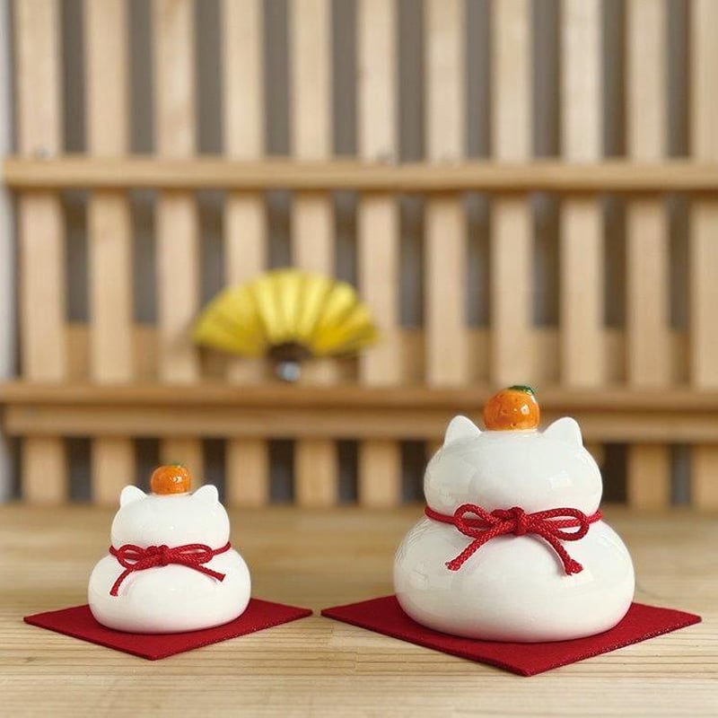 陶器の猫鏡餅 Sサイズ 【陶器の猫鏡餅】 | CHEER-FUL*