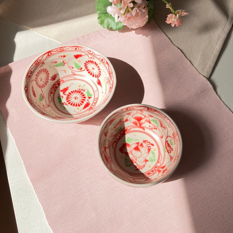 バッチャン焼き 赤い 菊 お椀 どんぶり 丼 大きめ オールド | made me chum