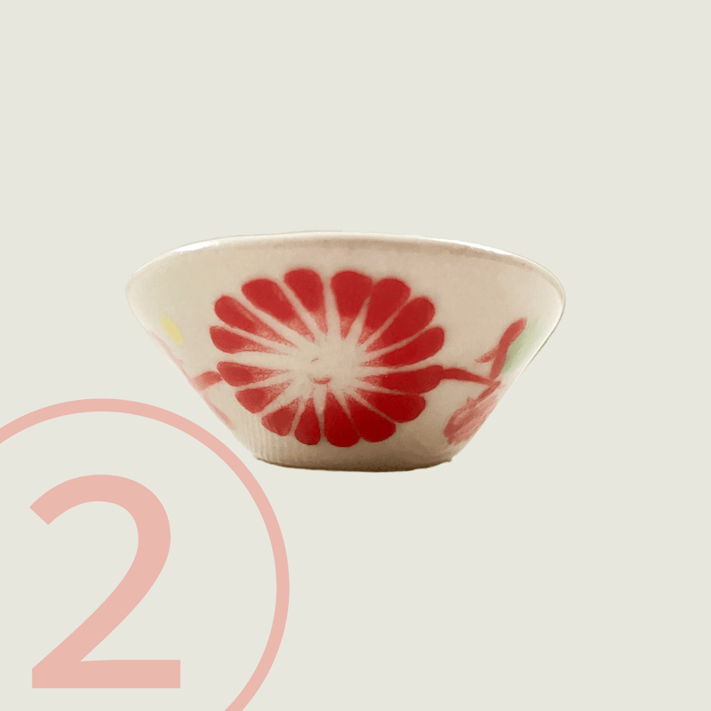 バッチャン焼き レンゲ 大 赤い菊の花 オールド ベトナム雑貨 | made