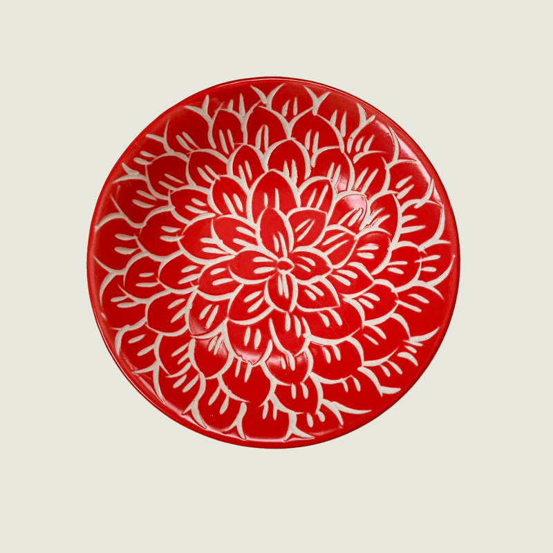バッチャン焼き 彫皿 小皿 赤い花 ベトナム雑貨 | made me chum