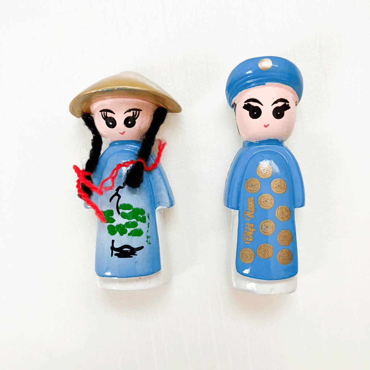 ベトナム雑貨 かわいい人形マグネット 小 男の子＆女の子 水色 | made