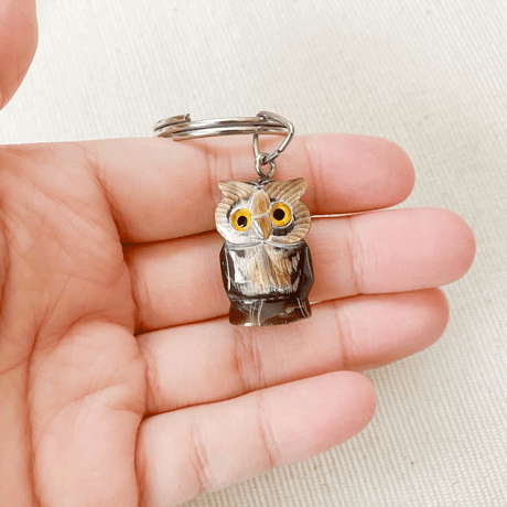 ベトナム雑貨　水牛キーホルダー　ふくろう　②　茶系