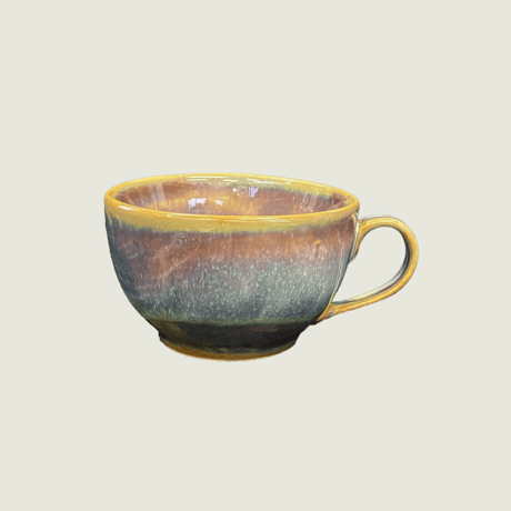 バッチャン焼き　大きめマグカップ　茶＊パープル系　ベトナム雑貨