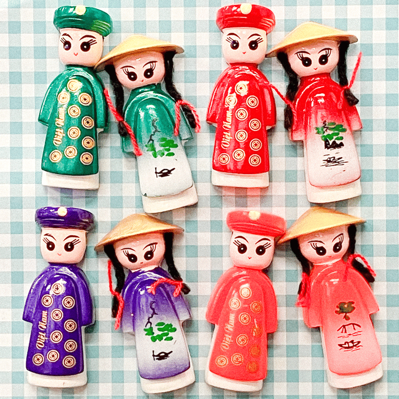 ベトナム雑貨 かわいい人形マグネット 男の子＆女の子2個セット | made
