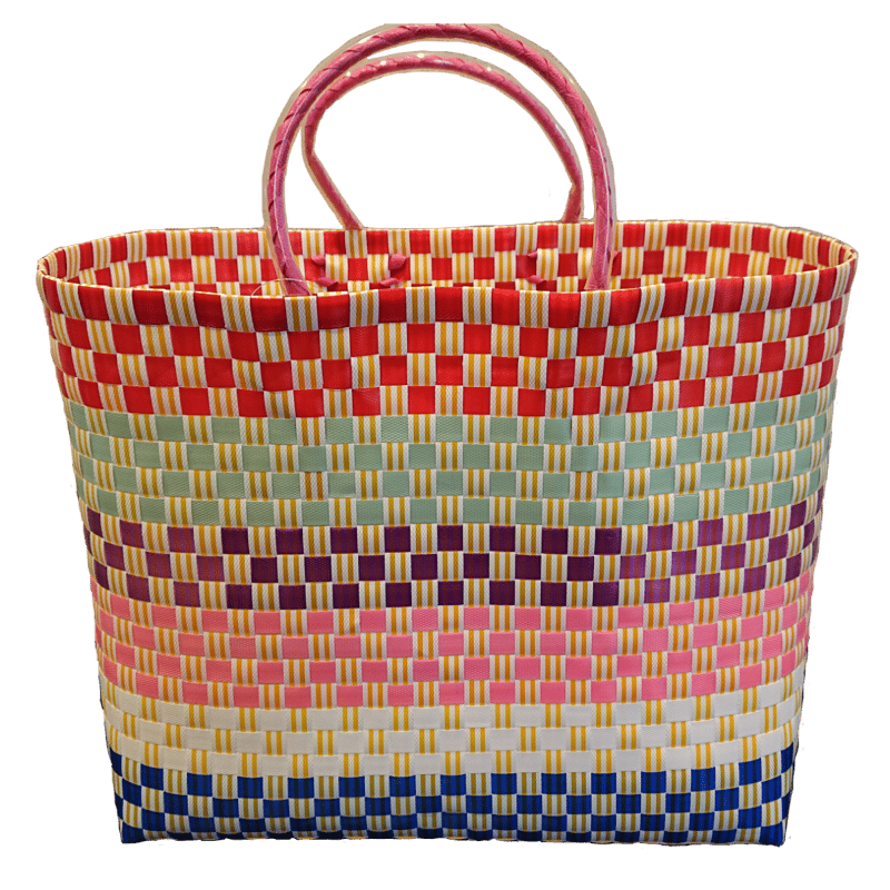 【最終お値下げ.新品：ボーダーデザインのかごバッグ】 プラかごバッグ カラフル＊ボーダー | made me chum