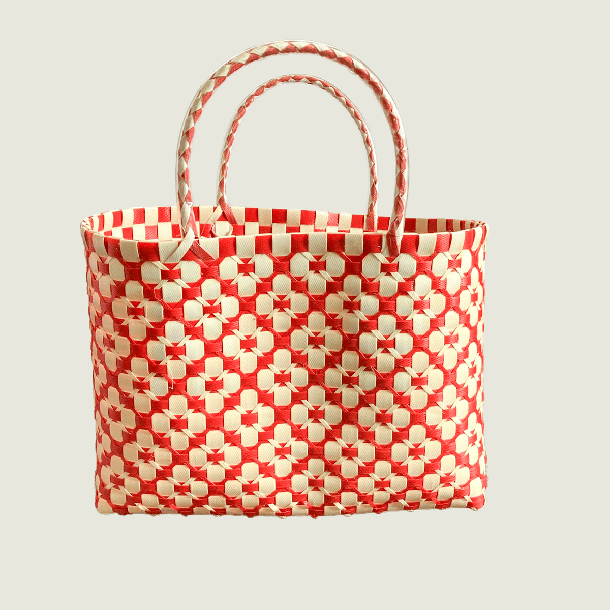 プラカゴバッグ 中 赤＊白（日焼けによる変色あり） ベトナム雑貨