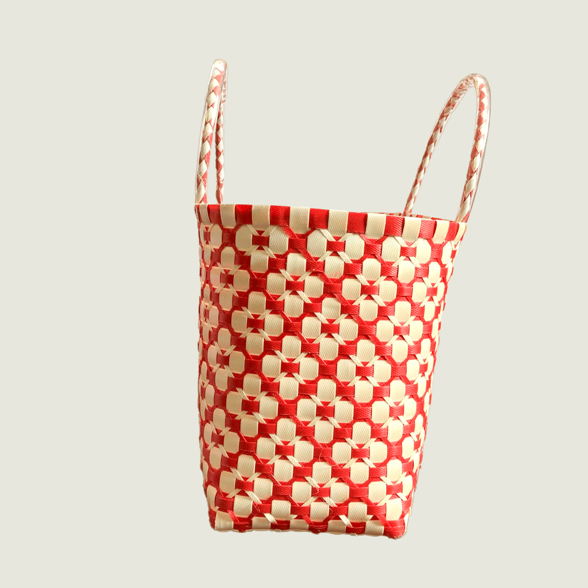 プラカゴバッグ 中 赤＊白（日焼けによる変色あり） ベトナム雑貨