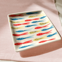 バッチャン焼き 三連皿 小鉢 とんぼ 3匹 青 オールド柄 ベトナム雑貨