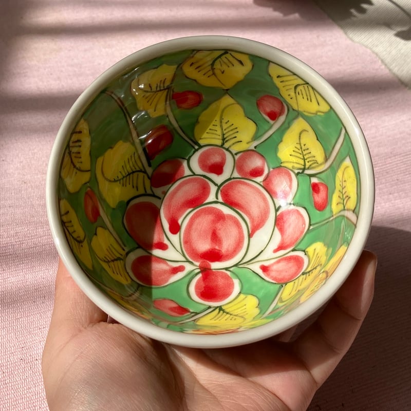 新品 ベトナムのバッチャン焼き 蓮柄の丼5枚セット ベトナムのバッチャン焼き 蓮柄の丼5色セット